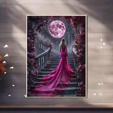 Neues 5D DIY Diamant Malerei Set - Mädchen in lila Kleid unter Mondlicht Rosenlandschaft, Acryl Diamant Kunst Mosaik Handwerk, Wohnzimmer, Schlafzimmer, Heimdekoration handgemalte Malerei, Weihnachts- und Feiertagsgeschenk, ohne Rahmen - Übersicht 3
