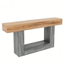 Two-Tone Console Table With Wood Look, Console Table For Hallway/Living Room, Thick Tabletop, Lower Storage Compartment, Chipboard Material - 自然色 - 查看 8