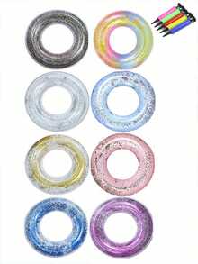 Transparent Sequin Inflatable Swimming Ring, Portable Thick Design, Adult Buoyancy Swimming Ring, Water Sports Equipment, Beach Party Accessory, Perfect Gift For Summer Swimming Pool Vacation Relaxation, Beach Essential - Multiple Styles - View 6