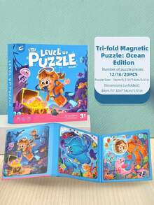 3-In-1 Foldable Magnetic Puzzle Book, Portable Early Education Logic Educational Game, Soft Adsorption Design, Suitable For Boys And Girls, After-School, Holiday, Easter, Birthday And Party Gift, Children's Day Birthday Holiday Gift - Multicolor - View 14