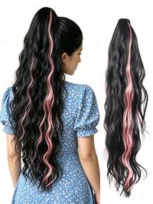 Extensión de Coleta Ondulada Multicolor de 24 Pulgadas, Cabello Sintético Resistente al Calor para Mujeres, Aspecto Natural, Adecuado para Uso Diario y Peinado, Accesorio para el Cabello - Multicolor - Ver 13