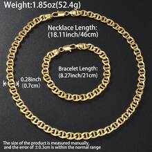 2pcs Italy 750 Classic 18K Gold Plated Pig Nose Copper Necklace Copper Bracelet Suitable For Men Women Daily Party Wear Fashionable Hip Hop Jewelry - Gold - View 8