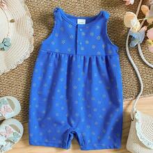 Infant Girls' Soft & Breathable Ditsy Floral Romper, Convenient For Diaper Change, Versatile For Spring & Autumn - Blue - View 3