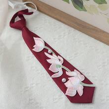 1件中式刺繡荷花領帶，女款與男款領帶，荷花刺繡領帶，刺繡荷花珍珠領帶，女性禮物，生日禮物，女性配件，海灘配件 - 彩色 - 查看 15