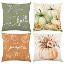 4件組 Hello Pumpkin Give Thanks 抱枕套 17.7x17.7英吋，秋季感恩節豐收居家沙發裝飾 - 彩色 - 查看 7