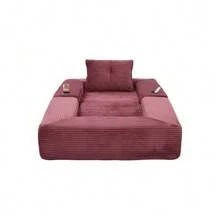 Folding Corduroy Sofa With High-Density Foam And Spring Core For Stable Seating, Side Pocket And Cup Holder, Armrest With Zip, Vacuum Packed, Easy Assembly, For Apartment And Living Room. - 紅色 - 查看 8