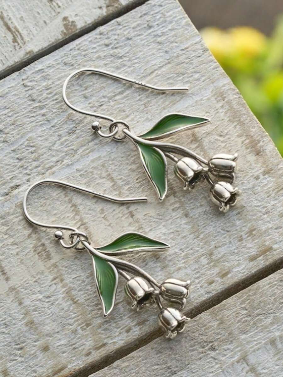 Vintage Lily Of The Valley Shaped Drop Earrings With French Ear Hooks, Decorated With Exquisite Enamel Flower Pattern, Charming Spring-Inspired Jewelry - Two-color - View 1