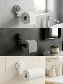 KOEMO 1pc Strong Suction Cup Toilet Paper Holder, Space-Saving Toilet Paper Roll Storage Rack, Reusable Suction Cup Design, Suitable For Bathroom/Shower Room, Ultra Non-Slip Design, Rust-Proof Plastic Material, Fits All Roll Sizes - View 12