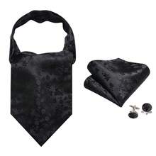 4PCS Men's Pattern Black Ascot Cravat Set With Pocket Square & Cufflinks, Sleek Neck Accessory For Wedding, Prom, Party And Basic Formal Gift - Black - View 4