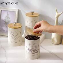 Myrothcane 3Pcs Vintage Cream Metal Canister Set With Bamboo Lids, Coffee Sugar Tea Printed Airtight Storage Jars, Farmhouse Kitchen Counter Dry Food Container Organizer - White - View 4