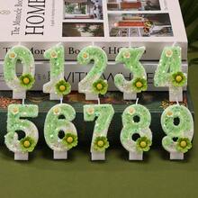 Green Daisy Floral Number Birthday Candle 1PC, Ins Fresh Style Smokeless Cake Topper Decor, For Baby 1st Birthday, Full Moon Party, Boy Girl Milestone, Wedding, Anniversary, Valentine's Day Dessert Table Supplies - View 3