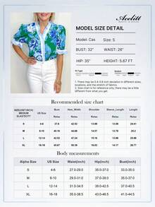 Acelitt 休闲V领荷叶边下摆短袖印花套头衫，夏季 - 彩色 - 查看 5