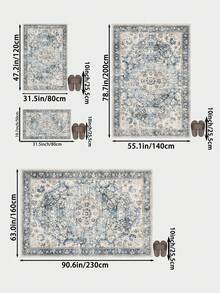 1pc Blue Distressed Floral Living Room Rug, Suitable For Kitchen, Dining Room, Bedroom, Room Holiday Decor, Indoor/Outdoor, Office, Lobby, Anti-Slip Doormat, Bathroom Rug, Hallway, Study, Gaming Area - Navy Blue - View 5