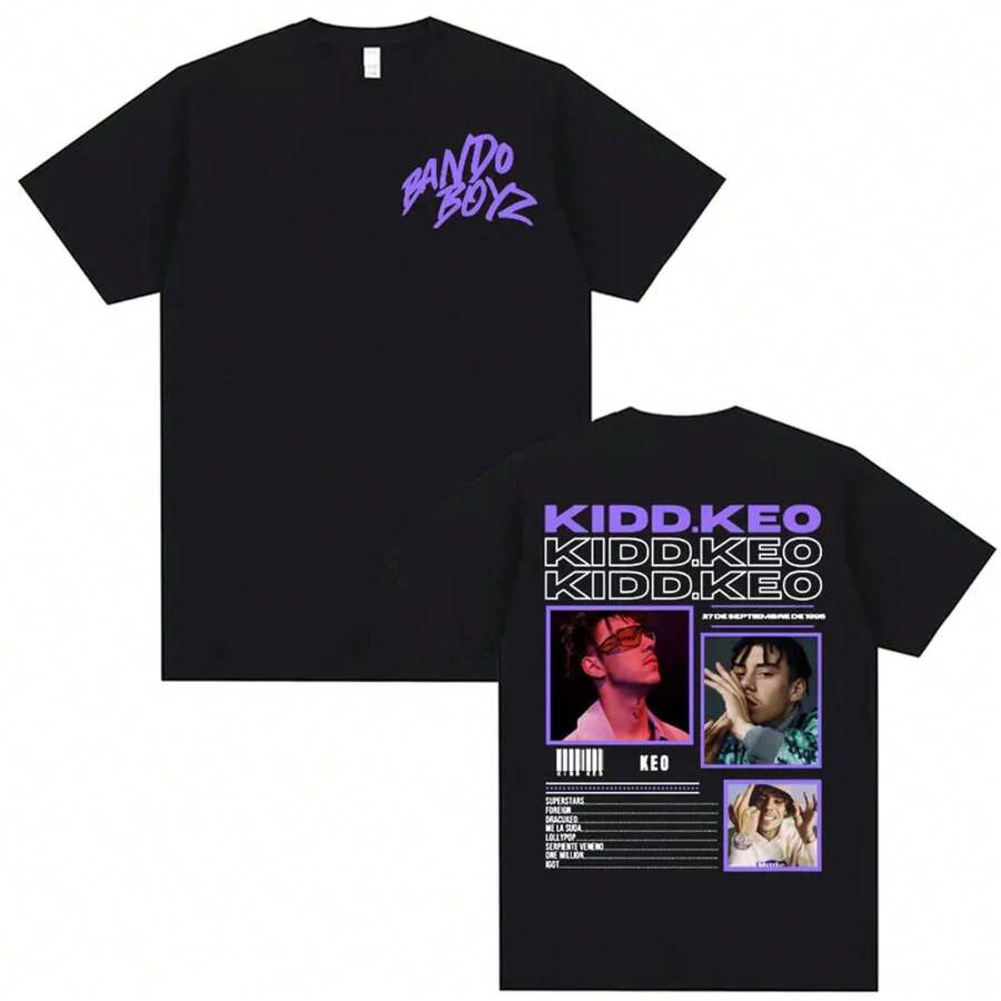 Magliette grafiche tour Rapper Kidd Keo Bando Boyz per uomo e donna, moda hip hop streetwear, girocollo, cotone, maniche corte - nero - Visualizzare 1