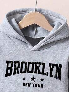 Boys' Letter Print Hoodie And Sweatpants Warm Set - Grey - View 3