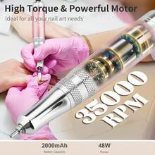 enniewi Electric Nail Drill, Portable Nail Drill Set, Equipped With A Rechargeable Base, Cordless Electric Nail Drill, Suitable For Removing Gel And Acrylic Nails, Home Salon Pedicure And Manicure Tool - Pink - View 5