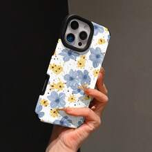 Daisy And Blue Flower Pattern Design Large Hole Vertical Stripe 3D Texture Anti-Drop Phone Case Protective Cover, Compatible With Apple 11/12/13/14/15/16/17/Plus/Pro/Promax Series Phone Models, Great Choice For Holiday Gifts For Friends And Family - Black - View 4