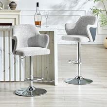 Modern Bar Stool Set (Set Of 2) / High-Quality Linen Bar Stools, -Plated Steel Frame / Easy To Install / High Load Capacity / Suitable For Home Bars And Restaurants - 淺灰色+黑色 - 查看 3