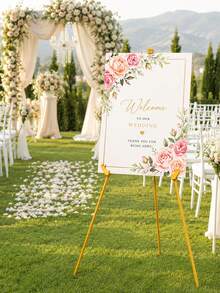 1pc/Foldable Display Easel, Portable Tripod Display Easel, Gold Adjustable Metal Easel, Suitable For Wedding Signs, Posters, Paintings, Ceremony Advertising Display, Back To School Birthday Banner Decoration - Gold - View 4