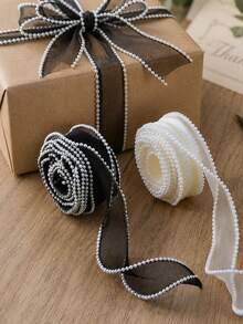 2/1pc Fish Tail Pearl Packaging Ribbon, Pearl Trim Floral Ribbon Bow Hair Clip, DIY Wavy Ribbon, Gift Packaging Ribbon, Decorative Ribbon, Suitable For Hair Clips, Bows, Weddings, Valentine's Day, Mother's Day, New Year, Birthdays, Hairbands, Flowers, Gifts, Cakes And Baked Goods Packaging, Bows, DIY, Gift Boxes And Bouquets, Halloween, Christmas - Multicolor - View 7