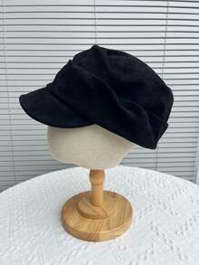 1pc Women's Autumn/Winter Brushed Brushed Slimming Equestrian Cap, Versatile Pleated Flat Top Duck Bill Hat, - Solid Color Dumpling Equestrian Hat - View 13