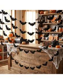 1/3/7pcs Black Glitter Bat Garland Banner, Halloween Spooky Bat Bunting, Suitable For Haunted House, Fireplace Mantel, Home Indoor Party Decoration - Multicolor - View 6