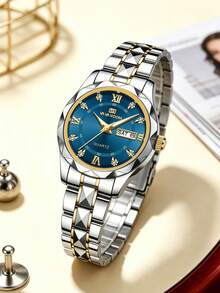 Women's Quartz Watch 28mm Mini Dial Luxury Dial Rhinestone Markers Day Date Clock Stainless Steel Rivet Strap Quartz Movement Wristwatch Suitable For Women's Gift, Daily Wear, Formal Occasions Fashion Women's Popular Accessory Watch - Blue - View 8