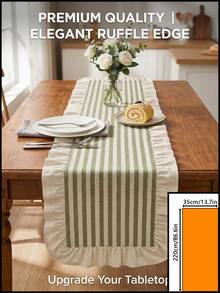 1pc American Country Style Simple Ruffle Edge Striped Table Runner, Rectangular Table Cloth For Home Kitchen Dining Table, Tea Table, TV Cabinet, Entryway, Multi-Functional Cover, Suitable For Holiday Gatherings, Birthday Parties, Wedding Dinners, Restaurant, Living Room, Coffee Table Mat, Home Decor, Room Decor, All Seasons - Green - View 10