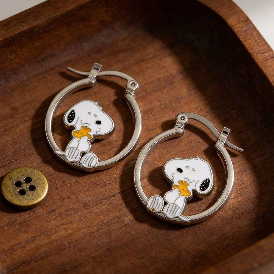 1 Pair Snoopy Cartoon Cute New Fashion Sweet Puppy Decor, Suitable As Small Gifts For Fans, Family And Friends - Multicolor - View 1