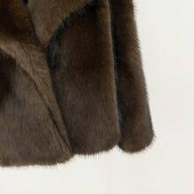 OFTBUY Solid Color Regular Notch Lapel Long Sleeve Faux Fur Fine Velvet Women's Jacket, Loose Casual Streetwear For Autumn/Winter - Coffee Brown - View 7