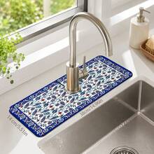 1pc Patterned Anti-Slip Diatomite Mud Faucet Drain Pad, Quick-Dry Absorbent Sink Splash Guard Mat, Rubber Base, Suitable For Kitchen/Bathroom Faucet - Multicolor - View 12