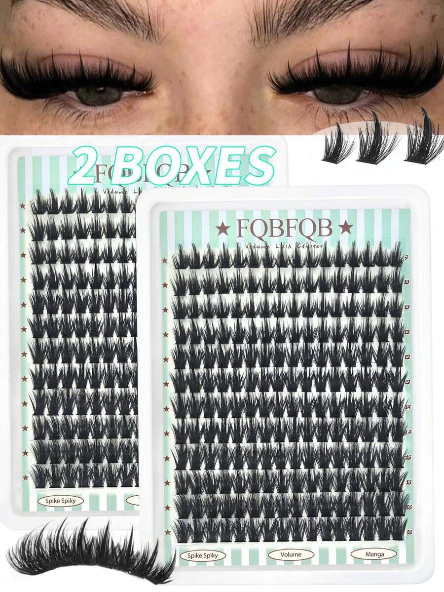 FQBFQB 2Boxes,Lashes With Spikes,9-18mm Length Mixed, Fairy Lashes Lash Clusters, Thick Single Lash For DIY Pointed Tip Lash Extension, Cartoon Lash Extension, Dense Lashes - D - View 1
