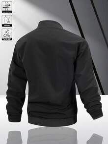 Herren-Fliegerjacke, klare Linien, glatter Reißverschluss, elastische Bündchen und Saum, amerikanischer Vintage-Street-Casual-Stil, geeignet für Bürokleidung und leicht zu kombinieren - Schwarz - Übersicht 3