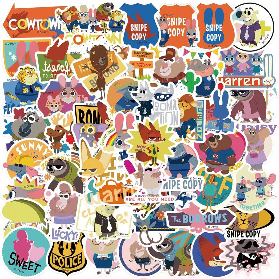 50PCS Officially Licensed Cute Cartoon Stickers Waterproof Sunscreen For Cups Skateboards Books Computers Cell Phone Cases Party Supplies Gifts For Best Friends With Characters Judith Hopps Nick Wilde Flash Sloth Benjamin Clawhauser - Multicolor - View 1