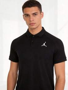 Nike Jordan Solid Color Logo Patchwork Embroidered Sporty Quick-Drying Short-Sleeved Polo Shirt For Men. - Black - View 1