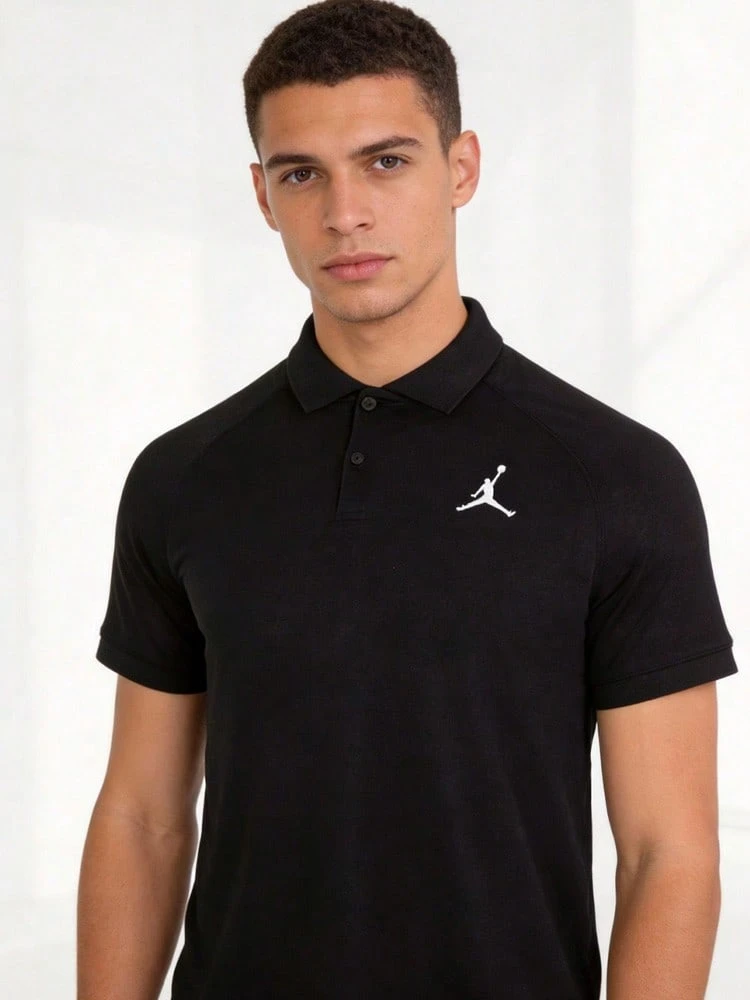 Nike Jordan Solid Color Logo Patchwork Embroidered Sporty Quick-Drying Short-Sleeved Polo Shirt For Men. - Black - View 1