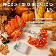 LED Thanksgiving & Autumn Decorative String Lights - Battery Powered, Pumpkin & Maple Leaf Design - Multicolor - View 2
