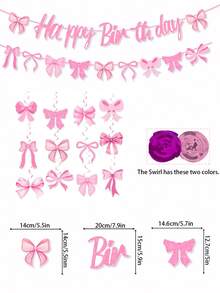 Chic Pink Bow Birthday Banner And Spiral Decorations - Classic Paper Hanging Ornaments For Party Celebrations, English Text, Birthday Party Decorations Pink Bow Birthday Banner Celebration Decor - Multicolor - View 12