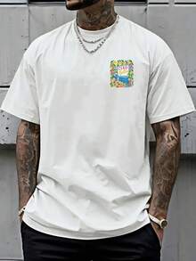 Men's Italian Style Ciao Bella-Shirt - Loose Fit Drop Shoulder Short Sleeve Tee With Front & Back Italian Lettering Print, Summer Hot Item - 白色 - 查看 3