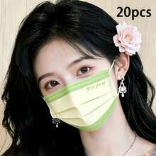 40/30/20/10pcs Women's Disposable Face Masks, Suitable For Home, Office And Outdoor Use, Breathable Non-Elastic Adult Masks, Color-Block Print Design For Fashionable Look, Durable For Parties, Great Gift, Non-Washable - Multicolor - View 10