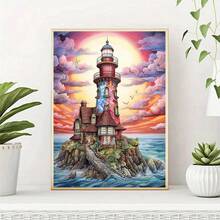 1PC | 5D DIY Diamond Painting | Colorful Clouds Lighthouse Landscape Diamond Painting Kit, Full Drill Mosaic Craft Set. High-Definition Artistic Diamond Painting. Gift Diamond Painting, Focus And Relax Through DIY, Suitable For Living Room, Bedroom, Office Wall Decoration Hanging Painting, Surprise Home Decor Gift For Family And Friends, Unframed [30*40cm/11.8*15.7in][40*50cm/15.7*19.7in] - No Frame - View 2