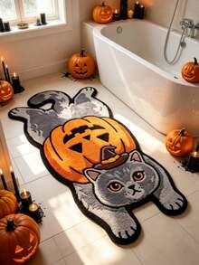 1pc Orange Cat Pattern Floor Mat, Bathroom Mat, Bathroom Rug, Door Mat, Small Rug, Carpet, Floor Mat, Home Decor, Area Rug, Outdoor Mat, Home Decor, Area Carpet, Bedroom Rug, Washable Carpet - Multicolor - View 6