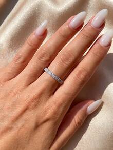 1pc S925 Sterling Silver Double Row Crystal Ring, Elegant Jewelry Gift - Double Row Full Drill - View 10