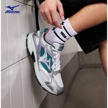 Mizuno 新款 SPEED 2K 緩震網布透氣多功能休閒跑步鞋 中性款 - 銀白色/翠藍色 - 查看 6
