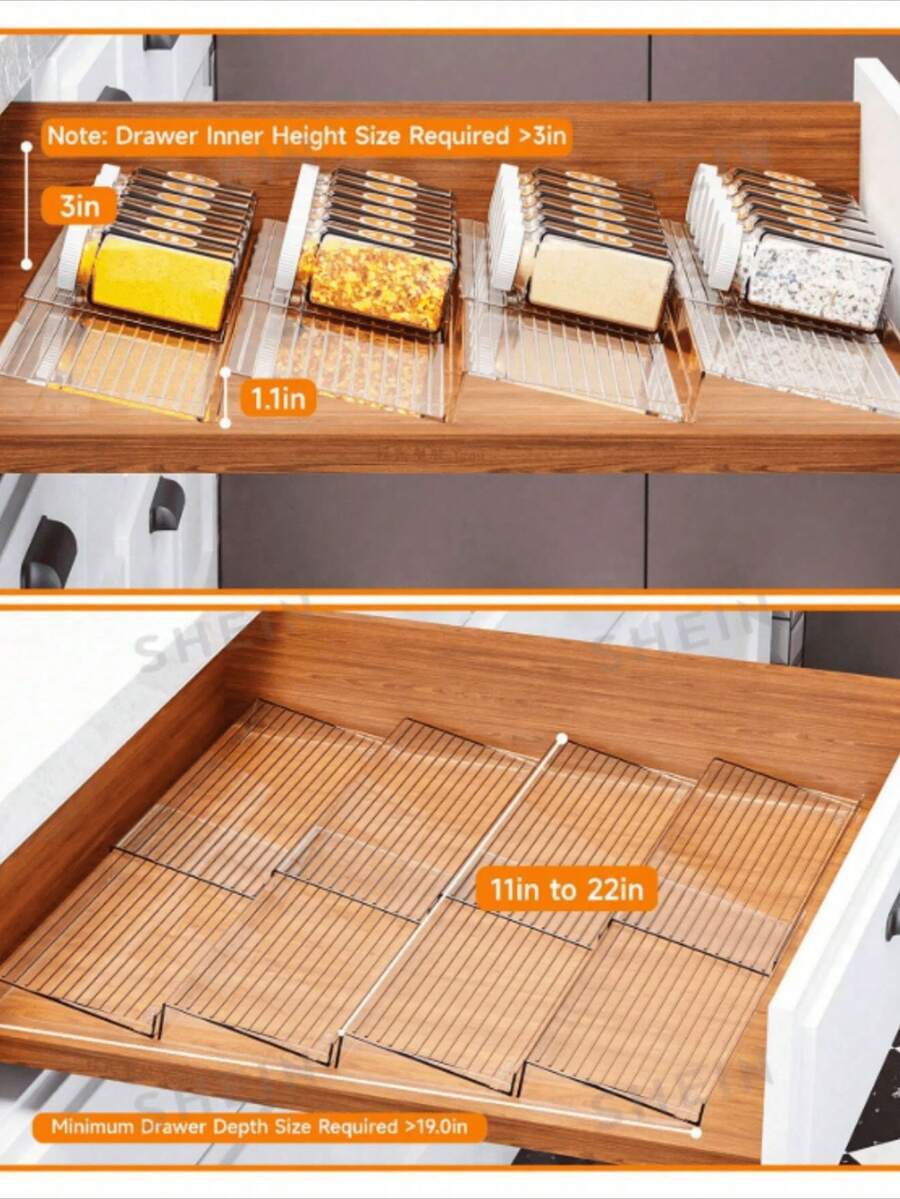 2/4-Piece Organized Drawer Rack, Kitchen Spice Rack – Adjustable, Acrylic Material, Ideal For Organizing Kitchen Drawers, Spice Bottles, Cabinets, Food Storage Areas, Kitchen Accessories, And Spice Bottle Storage Racks – A Practical Storage Solution