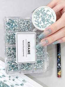KIRAME 960顆湖藍色平底水鑽，高品質超亮美甲寶石套組，含1件點花筆，1-6mm亮面美甲水晶，適用DIY居家美甲、美甲沙龍、美甲用品供應商、萬聖節美甲、節日禮物 - 湖藍色 - 查看 8