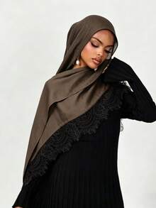 1pc Fashion Long Lace Trim Headscarf, Comfortable Soft Breathable, Suitable For Daily Wear Women's Headscarf, Clothing Accessory, Birthday Gift - A - View 25