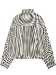 1pc Women's Fashion Autumn/Winter Loose Plaid Stand Collar Regular Jacket - Black and White - View 5