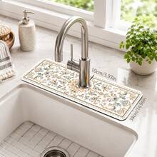 1pc Patterned Non-Slip Diatomaceous Earth Faucet Drain Mat, Quick-Drying Absorbent Sink Splash Guard, Rubber Base, Suitable For Kitchen/Bathroom Faucet - Multicolor - View 12