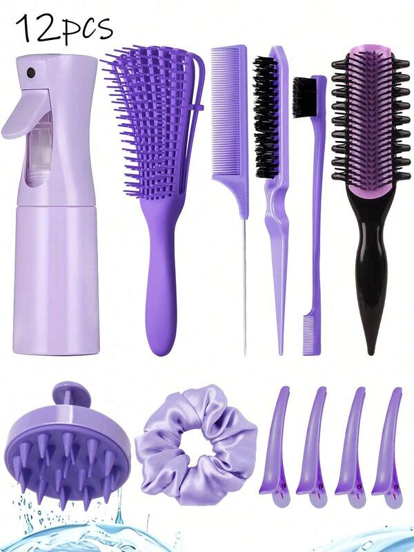 12/11/6/5/4/3/2/1pc New 9-Row Hair Brush Set With Side Slot Design, Enhanced Curl Styling And Separation, 8-Tooth Comb For Wet And Dry Hair, (6.8 OZ / 200 ML) Multi-Function Small High-Pressure Continuous Spray Moisturizing Travel Makeup Bottle